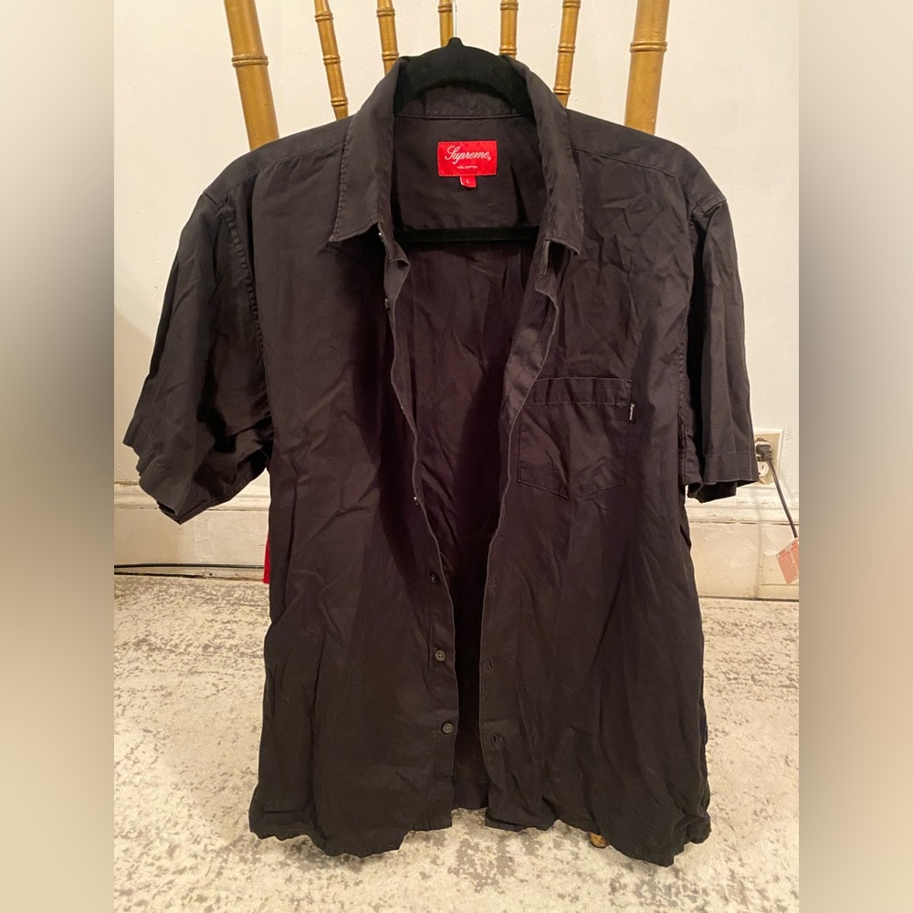 Supreme button down T shirt in black, size L